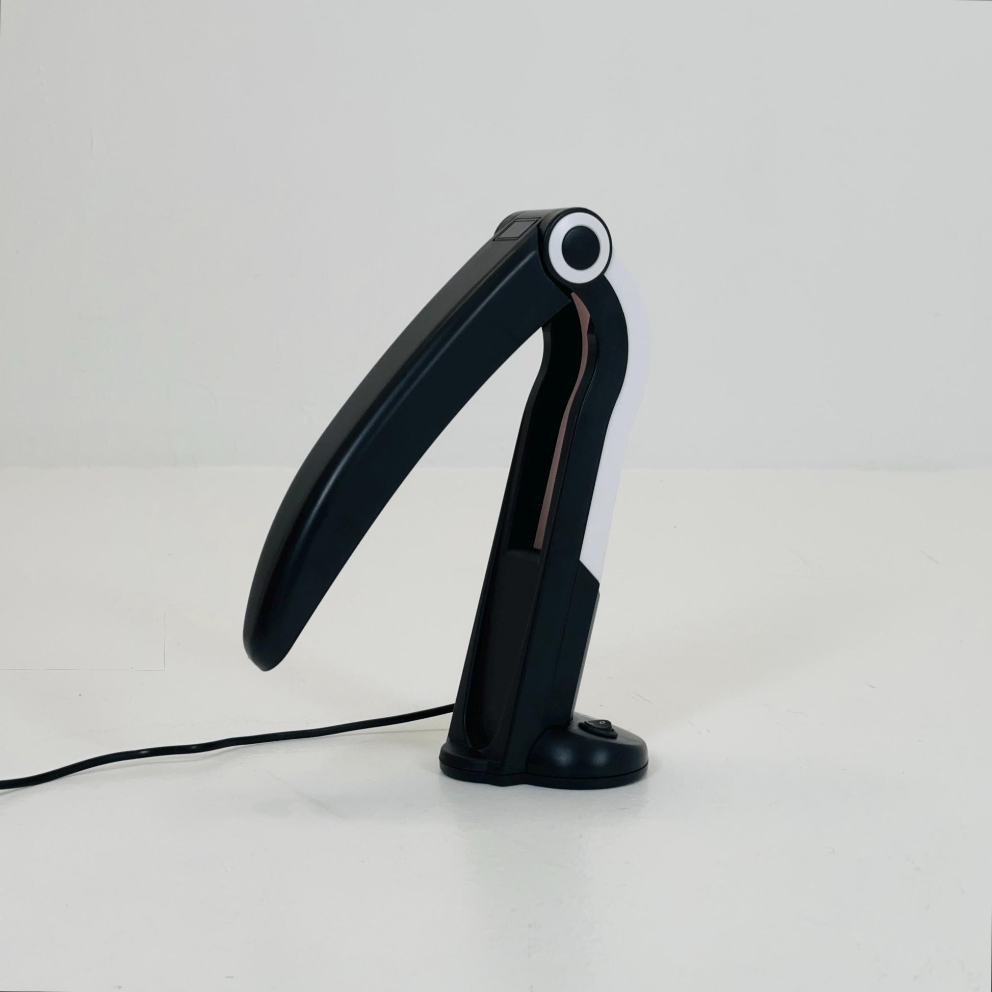 Mid century Spaceage H.T. Huang Toucan Lamp Table Black White version by Huanglite 1980s