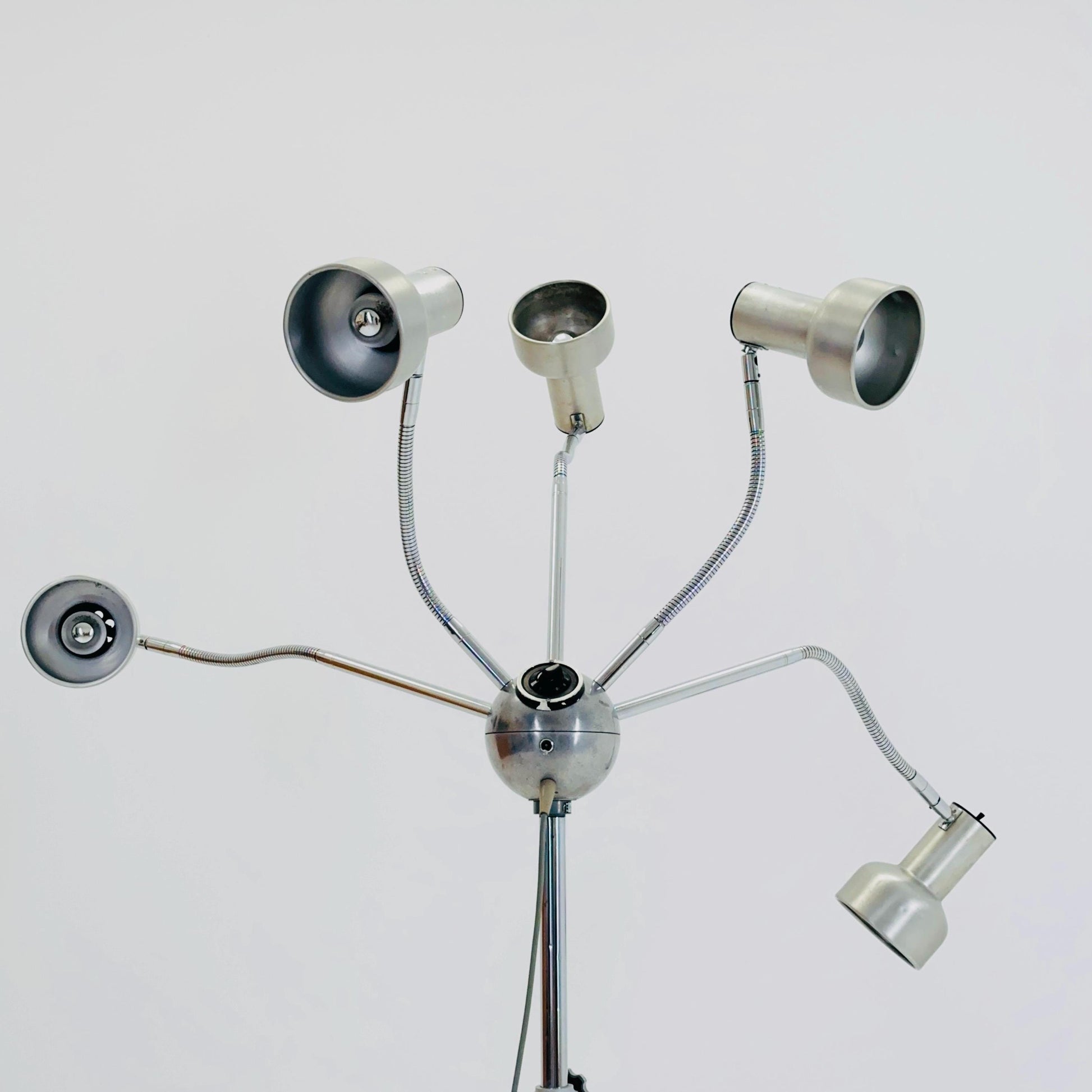 Mid-Century Octopus Industrial Chrome Adjustable Five-Arm Floor Lamp | Space Age 1960s England