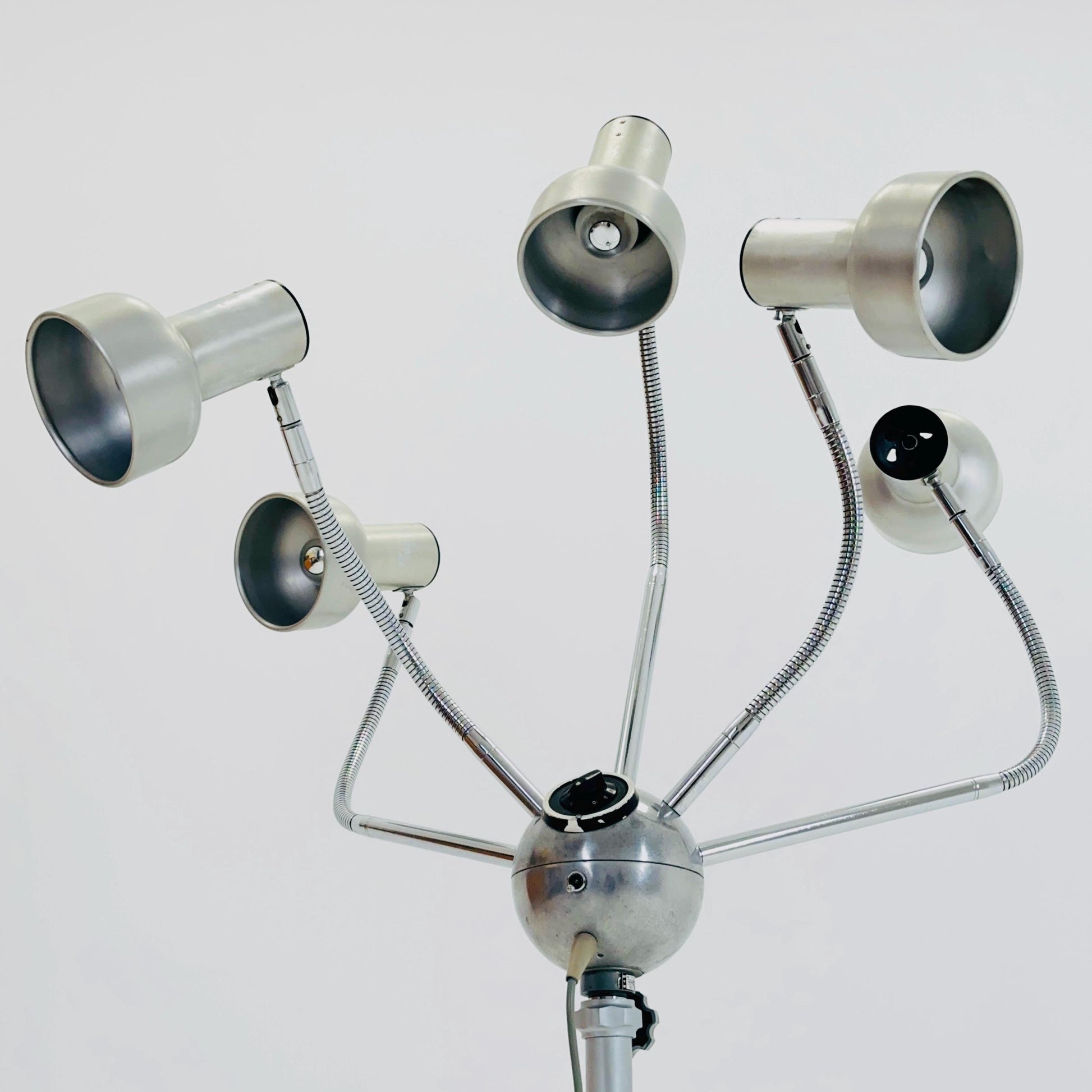 Mid-Century Octopus Industrial Chrome Adjustable Five-Arm Floor Lamp | Space Age 1960s England