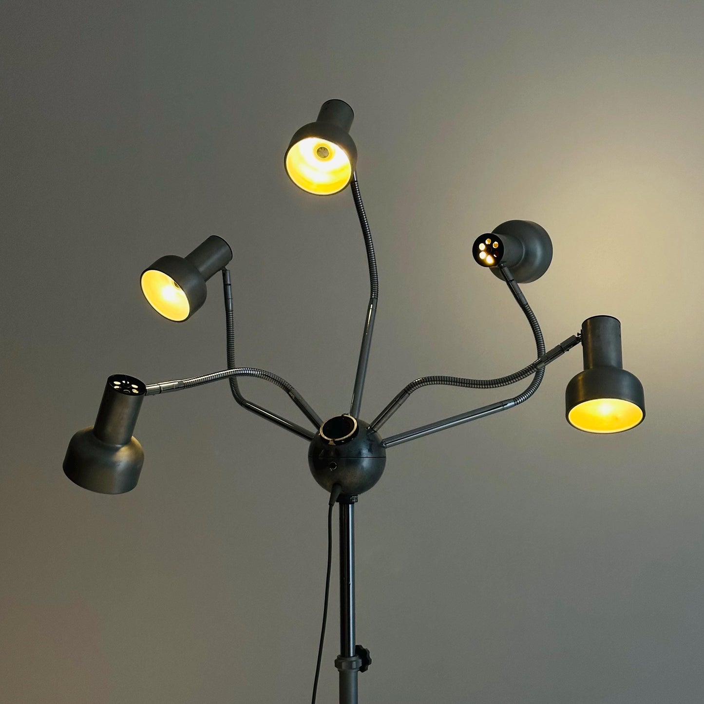 Mid-Century Octopus Industrial Chrome Adjustable Five-Arm Floor Lamp | Space Age 1960s England