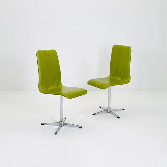 1 of 2 Bauhaus Mid-Century Lounge Swivel Chair — Chrome Base & Green faux leather — Germany, 1980s