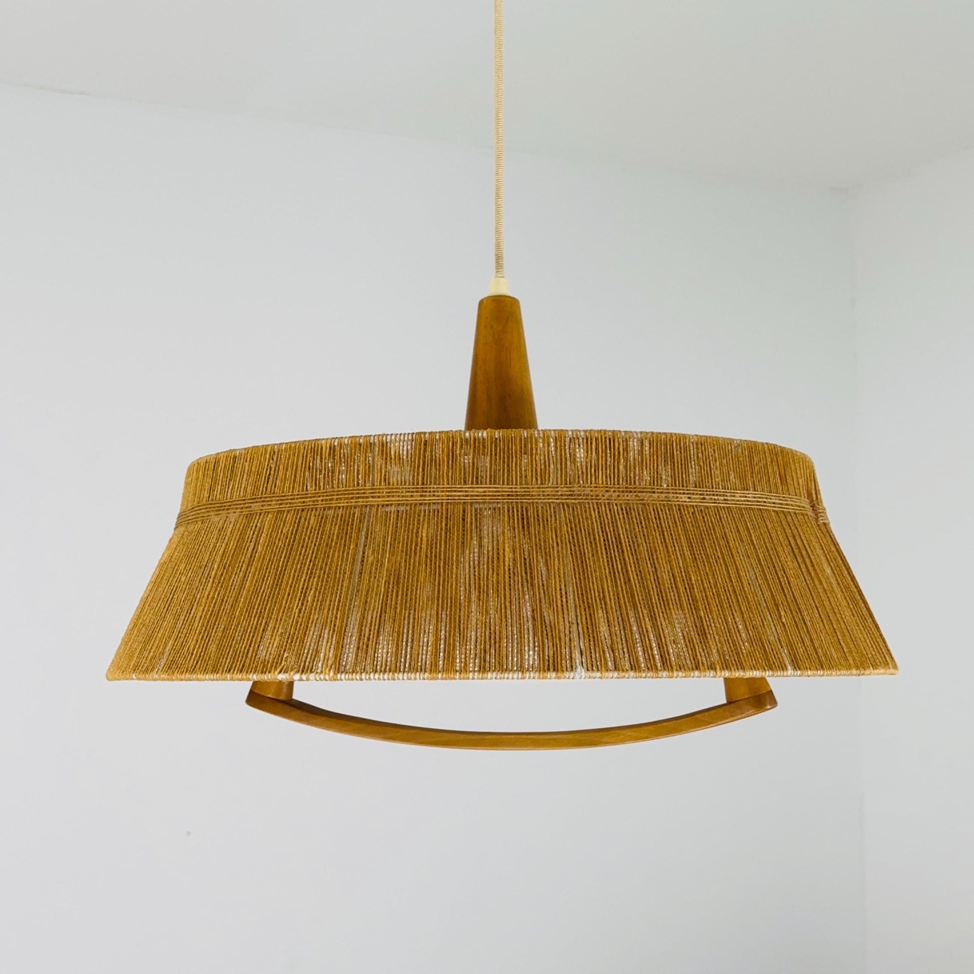Mid century Pendant lamp sisal by Temde 1960s Germany