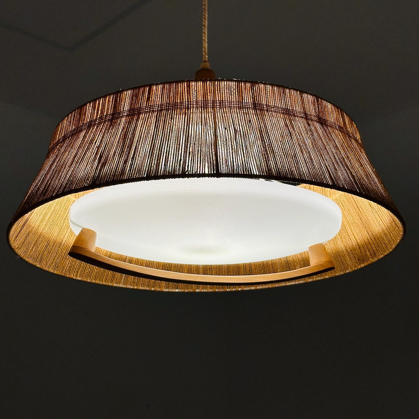 Mid century Pendant lamp sisal by Temde 1960s Germany