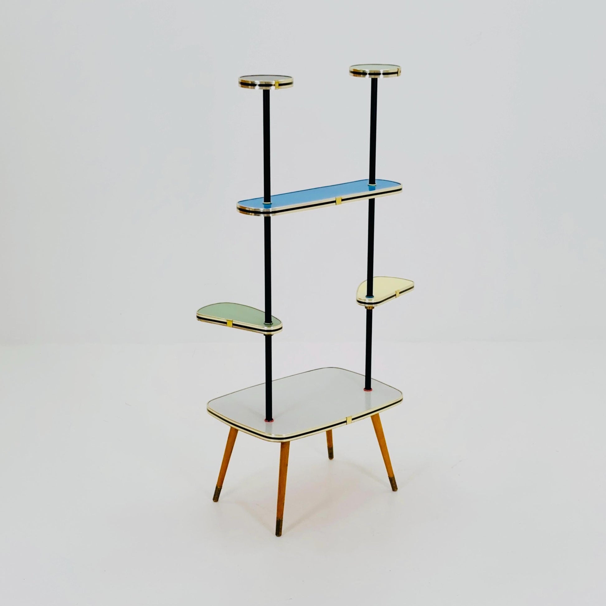 Rare Large German Plant Stand, Colorful Vintage Mid-Century Minimalist Indoor Plant Stand Side Table Retro flower table, 1950s Germany