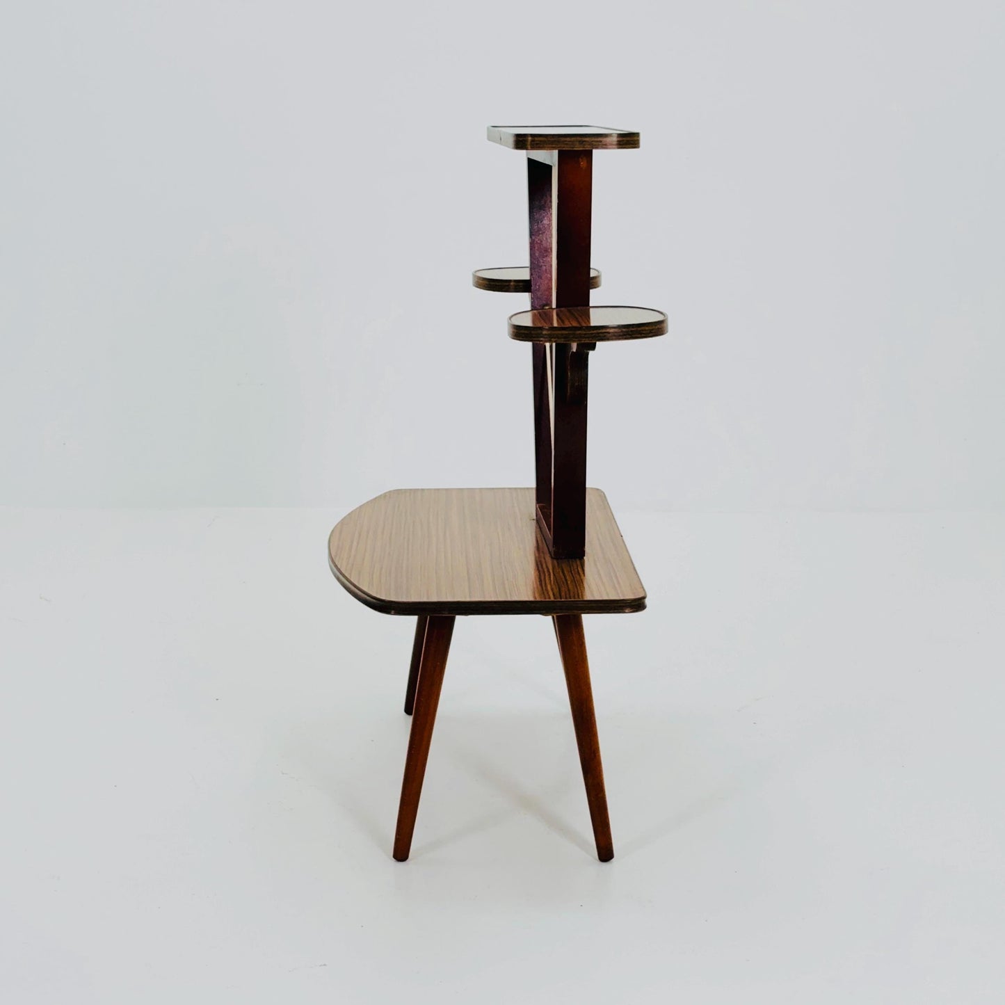 Large German Plant Stand, Brwon Vintage Mid-Century Minimalist Indoor Plant Stand Side Table Retro flower table 1950s Germany