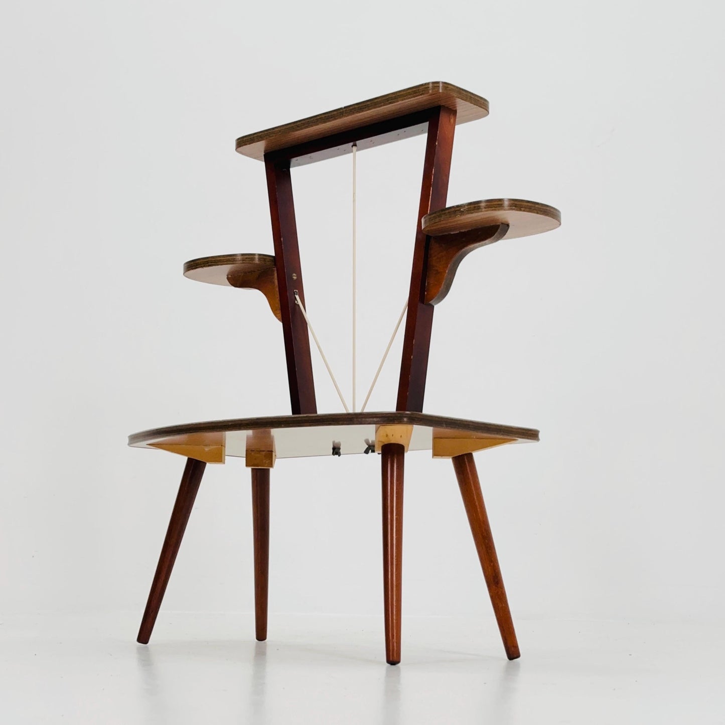 Large German Plant Stand, Brwon Vintage Mid-Century Minimalist Indoor Plant Stand Side Table Retro flower table 1950s Germany