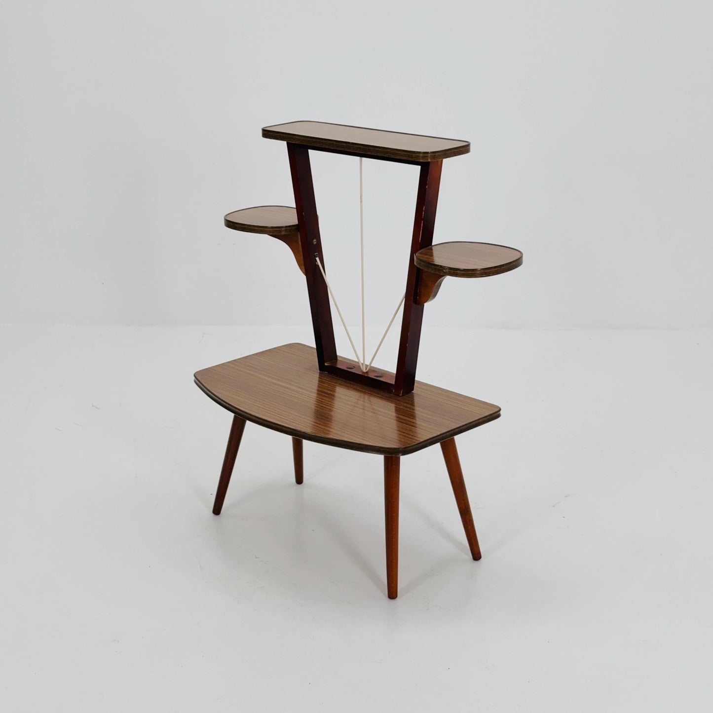 Large German Plant Stand, Brwon Vintage Mid-Century Minimalist Indoor Plant Stand Side Table Retro flower table 1950s Germany