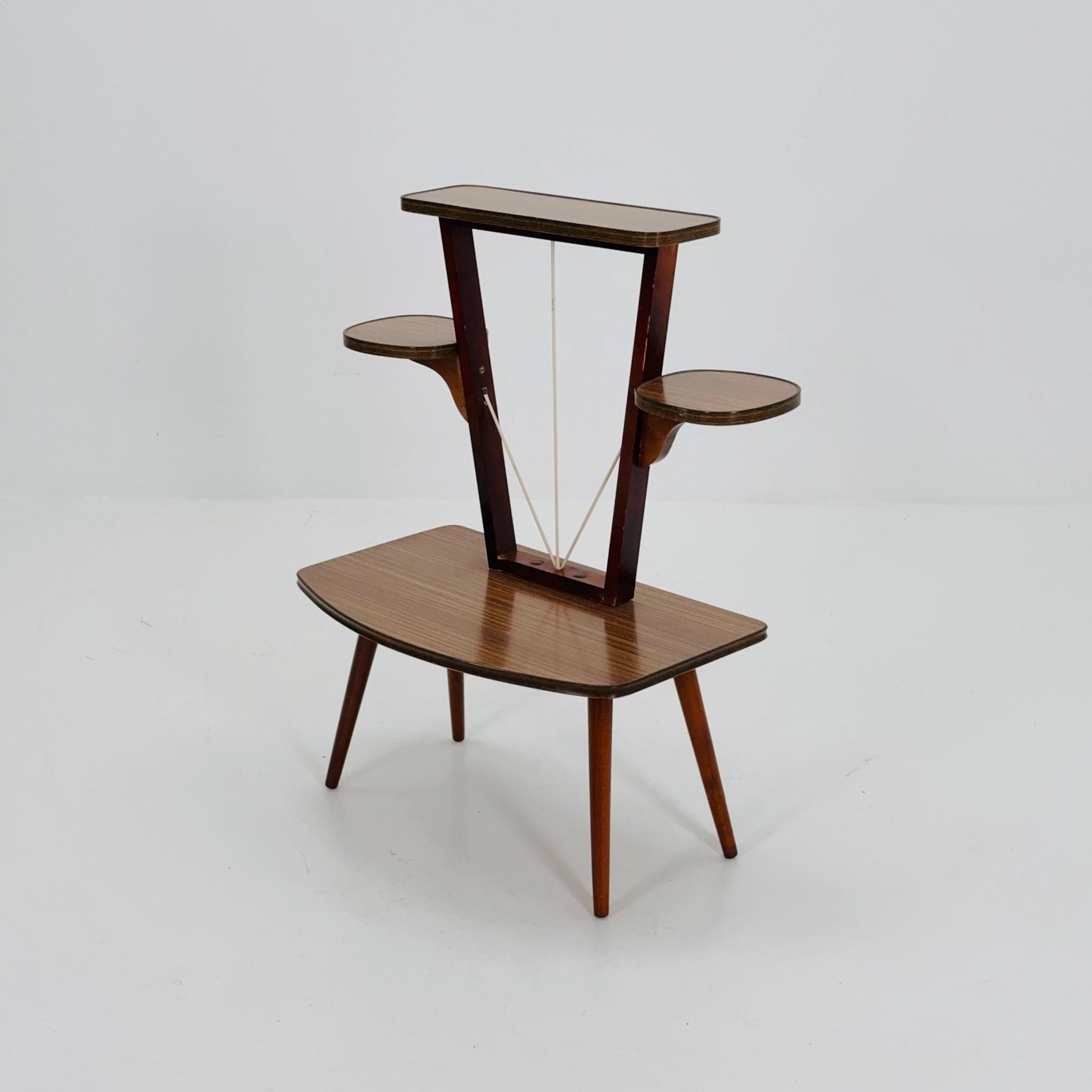 Large German Plant Stand, Brwon Vintage Mid-Century Minimalist Indoor Plant Stand Side Table Retro flower table 1950s Germany