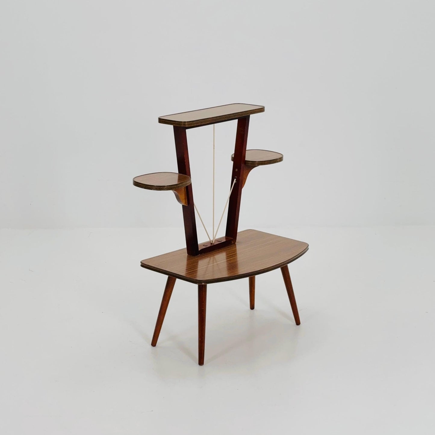 Large German Plant Stand, Brwon Vintage Mid-Century Minimalist Indoor Plant Stand Side Table Retro flower table 1950s Germany