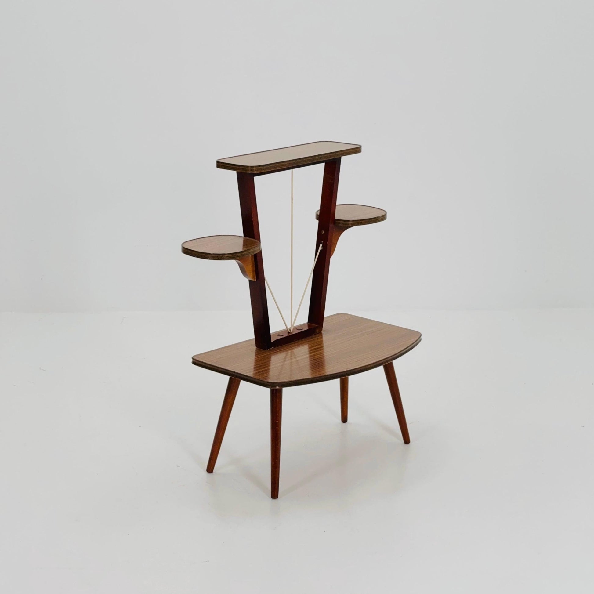 Large German Plant Stand, Brwon Vintage Mid-Century Minimalist Indoor Plant Stand Side Table Retro flower table 1950s Germany