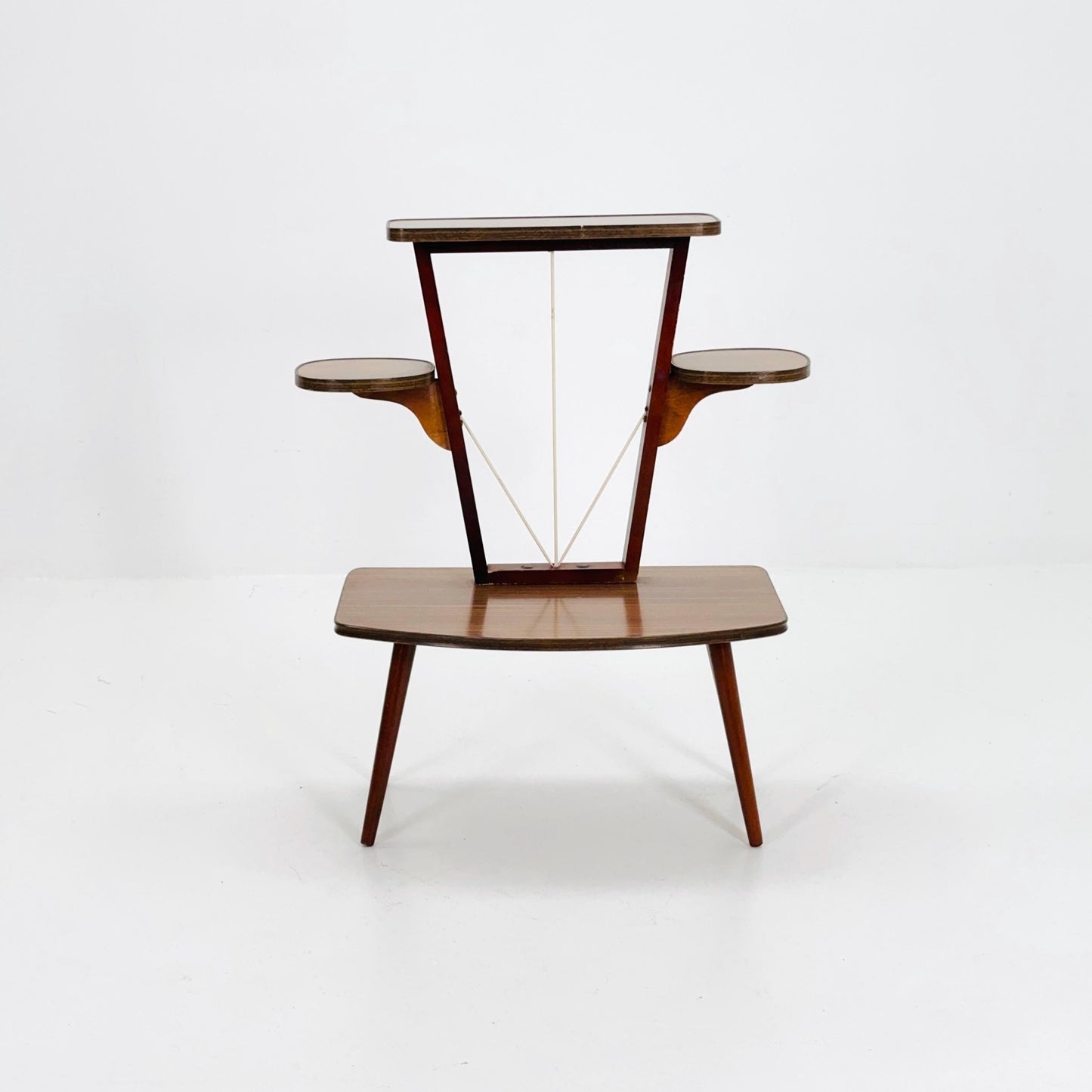 Large German Plant Stand, Brwon Vintage Mid-Century Minimalist Indoor Plant Stand Side Table Retro flower table 1950s Germany