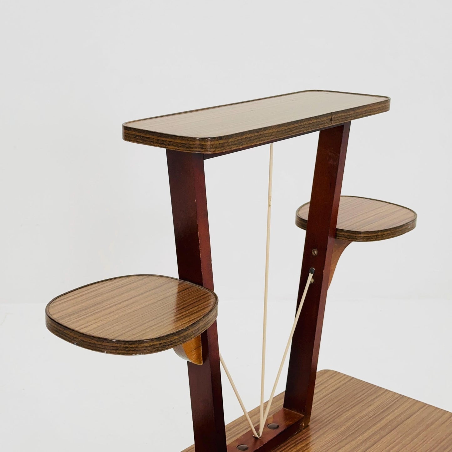 Large German Plant Stand, Brwon Vintage Mid-Century Minimalist Indoor Plant Stand Side Table Retro flower table 1950s Germany