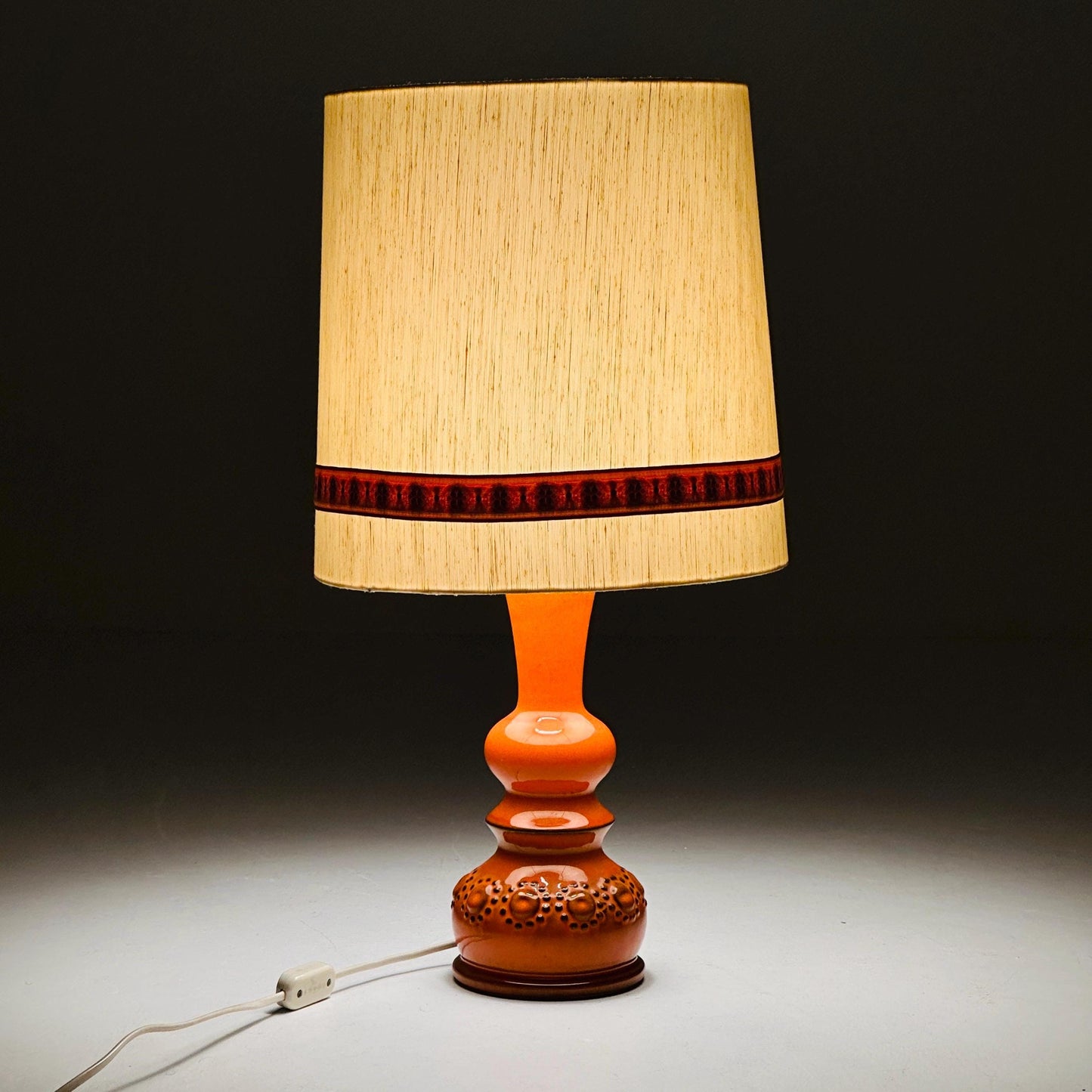 Mid century Orange Beige Ceramic handmade table - Buffet lamp 1960s Germany