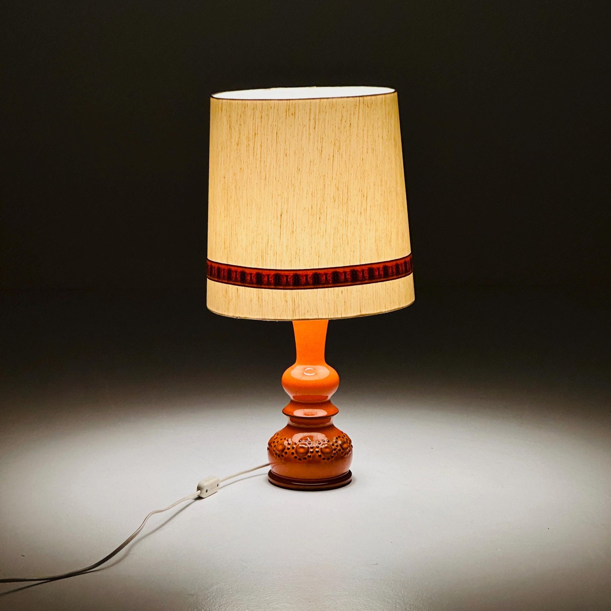 Mid century Orange Beige Ceramic handmade table - Buffet lamp 1960s Germany