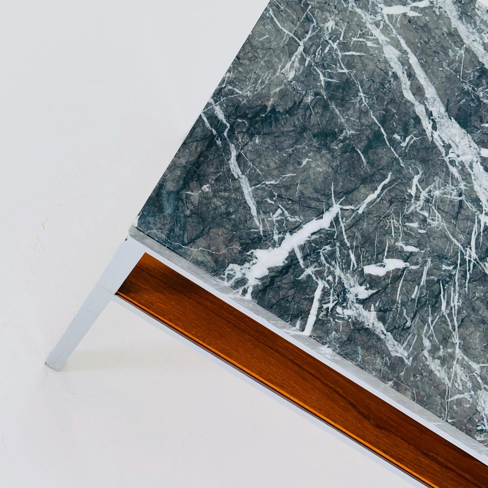 Mid-Century Bauhaus Marble Side Table by Adolf Pantle – Chrome & Teak Shelf, 1980s Germany