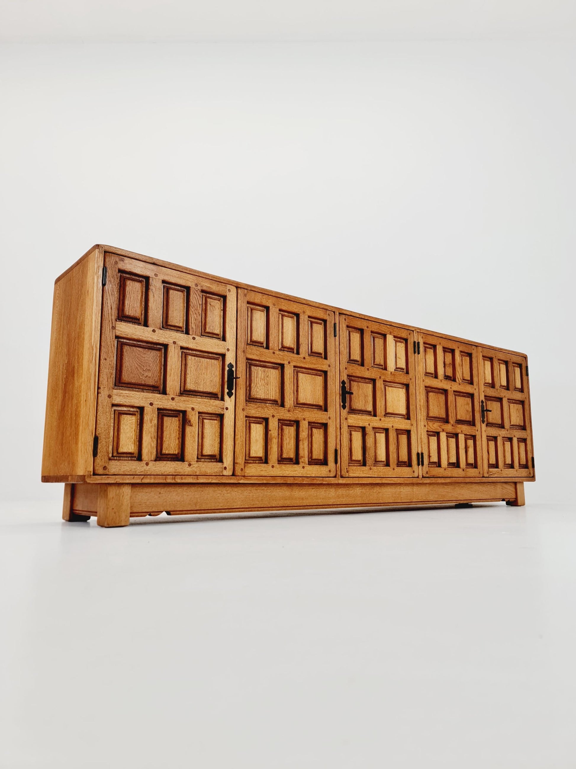 Rare Mid century Spanish Solid oak Brutalist Sideboard ,1960s