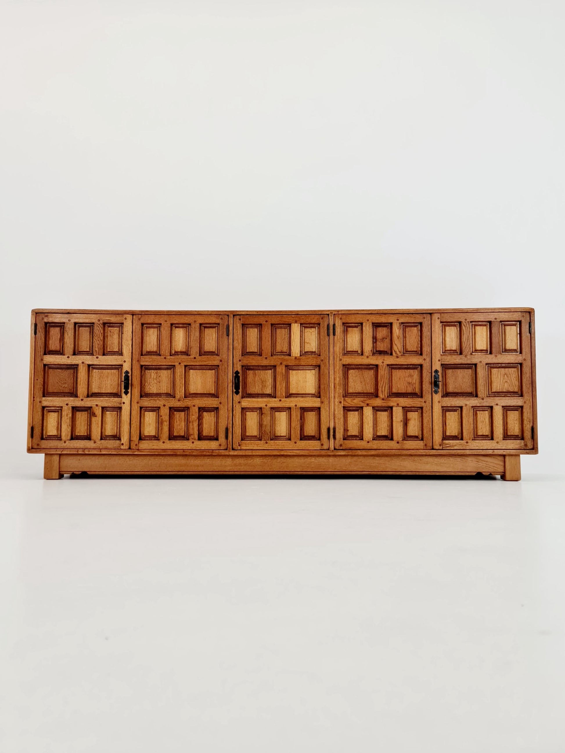 Rare Mid century Spanish Solid oak Brutalist Sideboard ,1960s