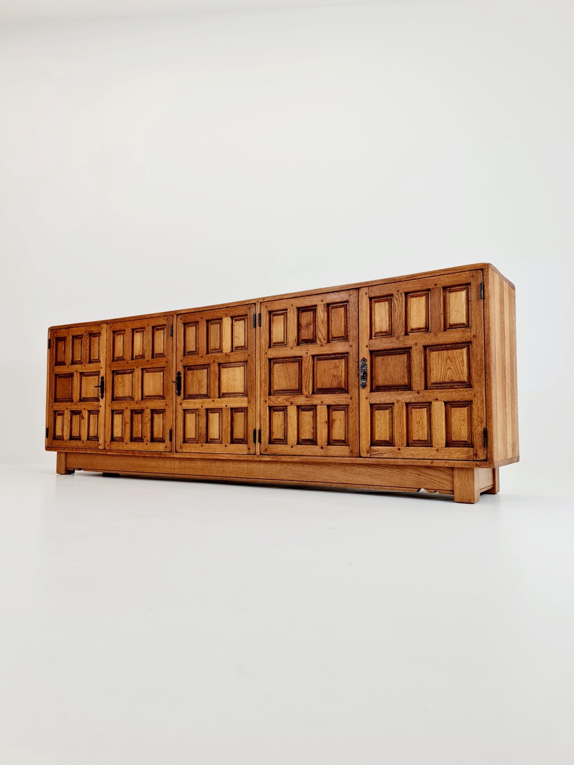 Rare Mid century Spanish Solid oak Brutalist Sideboard ,1960s