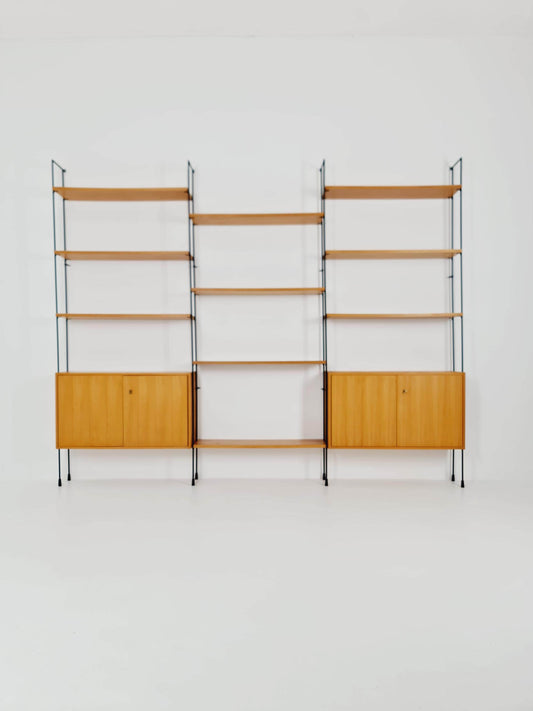 Mid century Ash wall shelving unit by Hilker for Omnia, Germany, 1960s