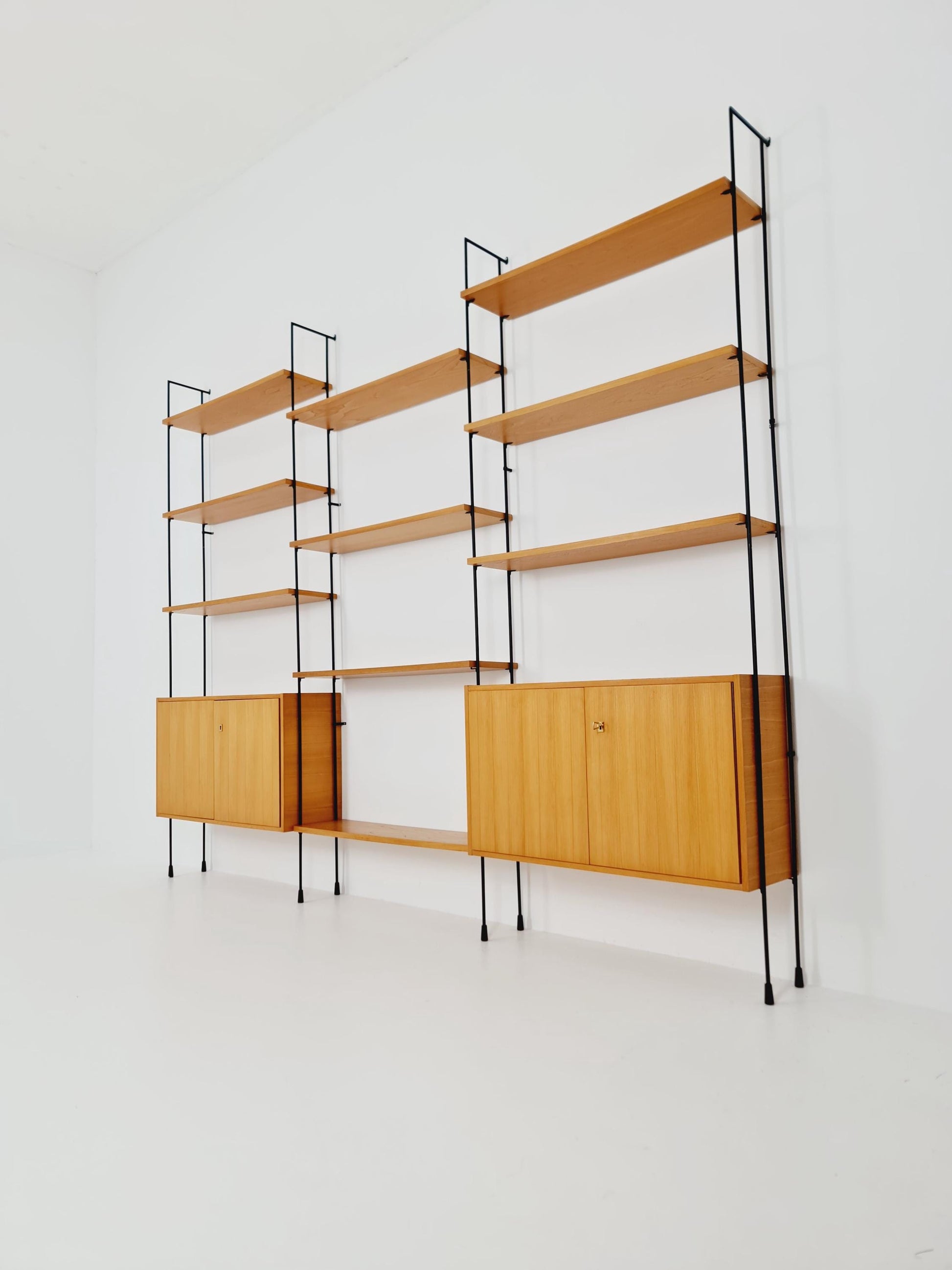 Mid century Ash wall shelving unit by Hilker for Omnia, Germany, 1960s