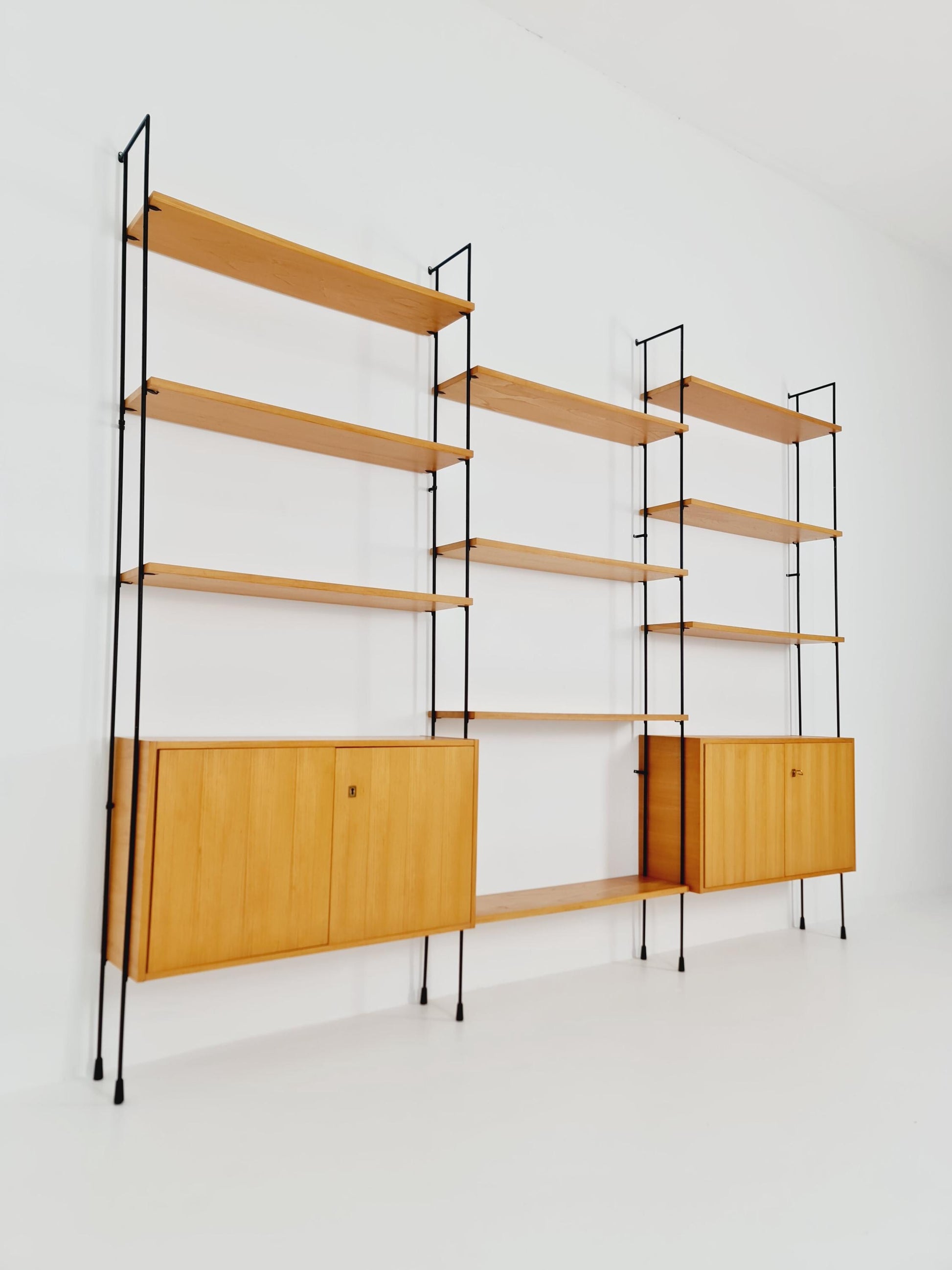 Mid century Ash wall shelving unit by Hilker for Omnia, Germany, 1960s