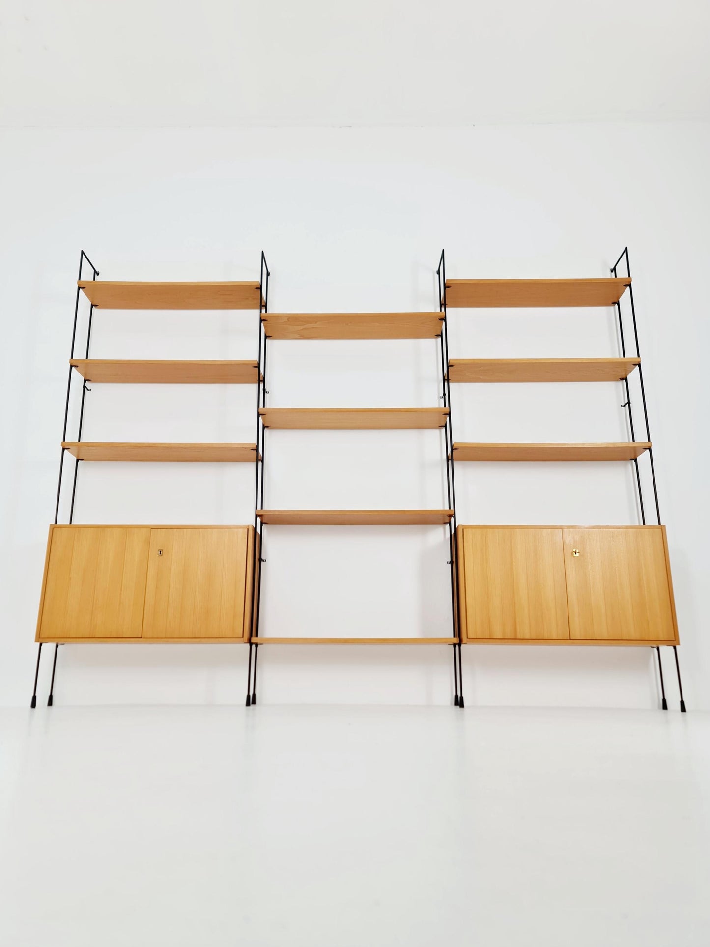 Mid century Ash wall shelving unit by Hilker for Omnia, Germany, 1960s