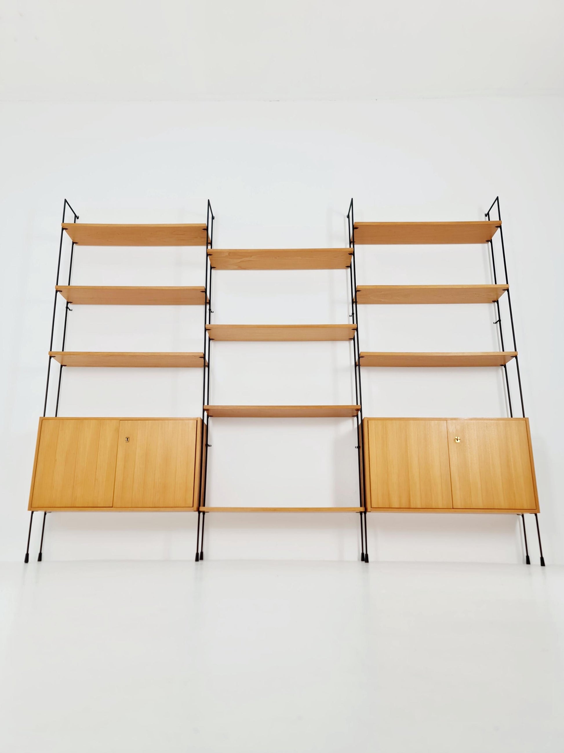 Mid century Ash wall shelving unit by Hilker for Omnia, Germany, 1960s