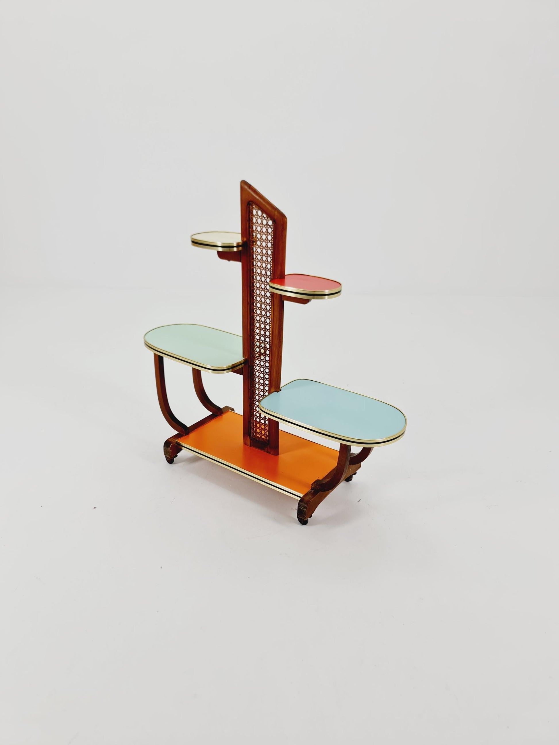 Big 1950s German Plant Stand, Colorful Vintage Mid-Century Minimalist Indoor Plant Stand Side Table Retro flower table