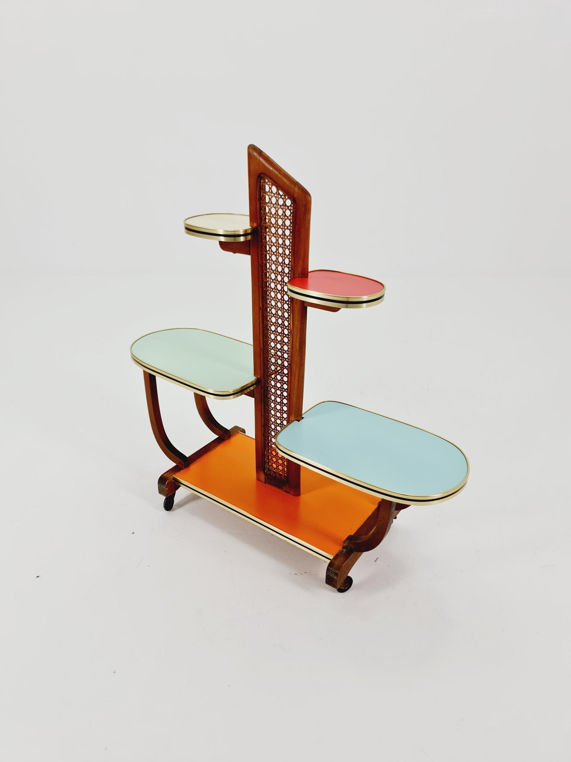 Big 1950s German Plant Stand, Colorful Vintage Mid-Century Minimalist Indoor Plant Stand Side Table Retro flower table