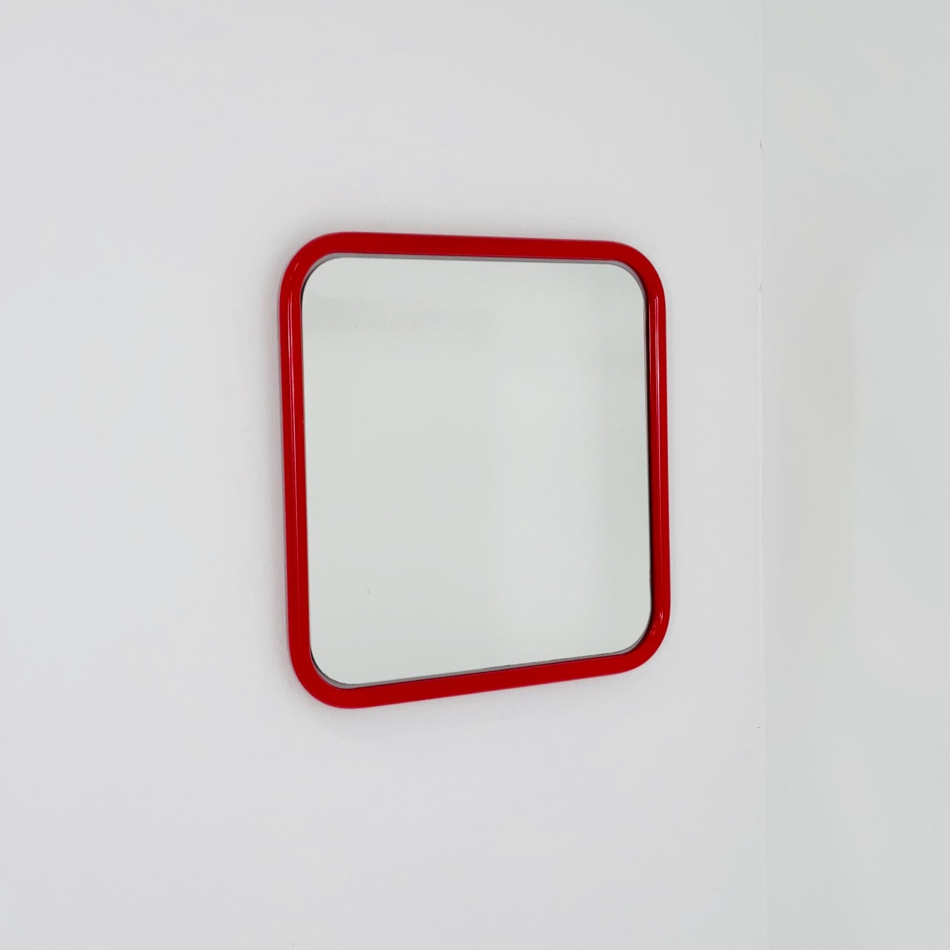 Mid century Space Age Chrom Red Wall Mirror — Germany 1970s