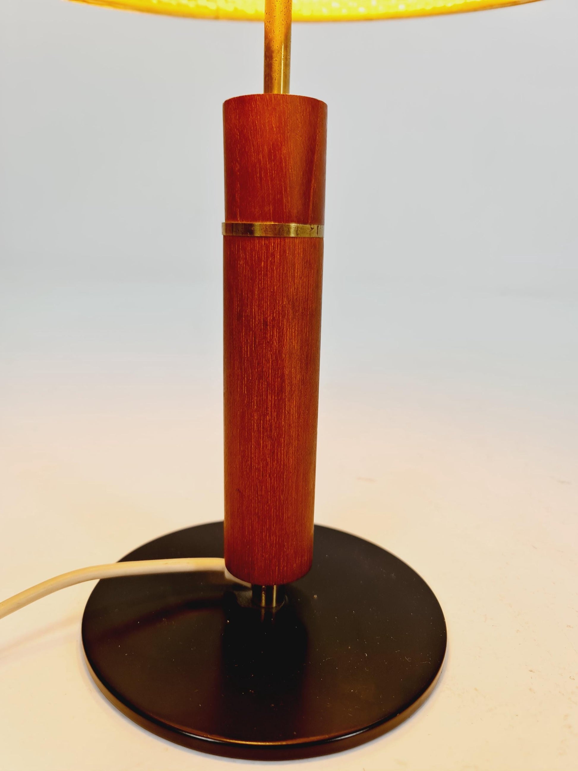 Mid century teak & brass table lamp by Vereinigte Werkstätten München, Germany, 1960s