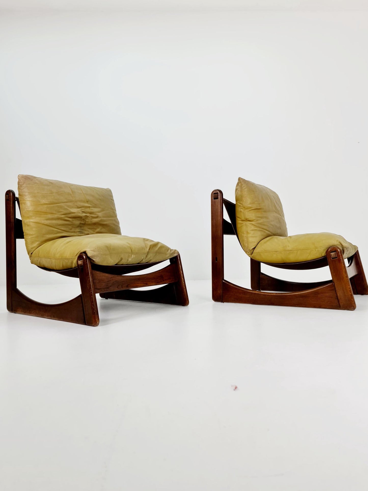 1 of 2 mid century armchairs in leather and wood By Straub Germany , 1960s