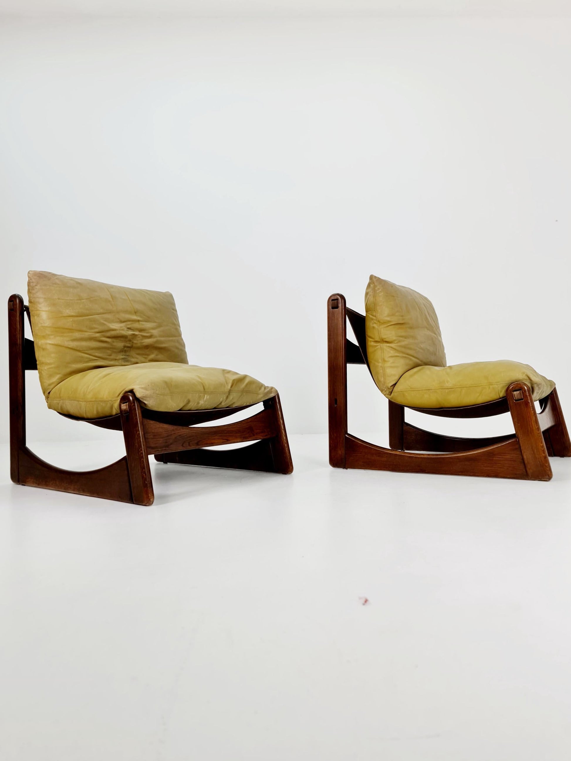 1 of 2 mid century armchairs in leather and wood By Straub Germany , 1960s