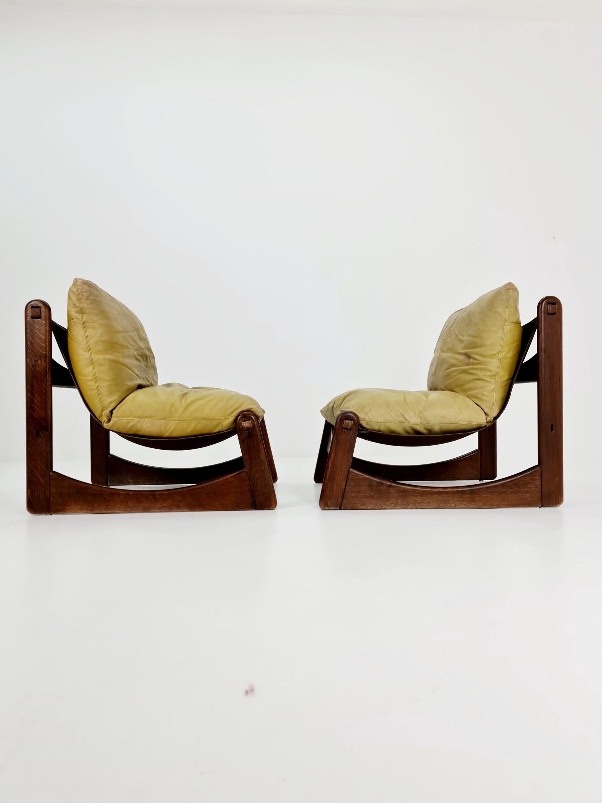 1 of 2 mid century armchairs in leather and wood By Straub Germany , 1960s