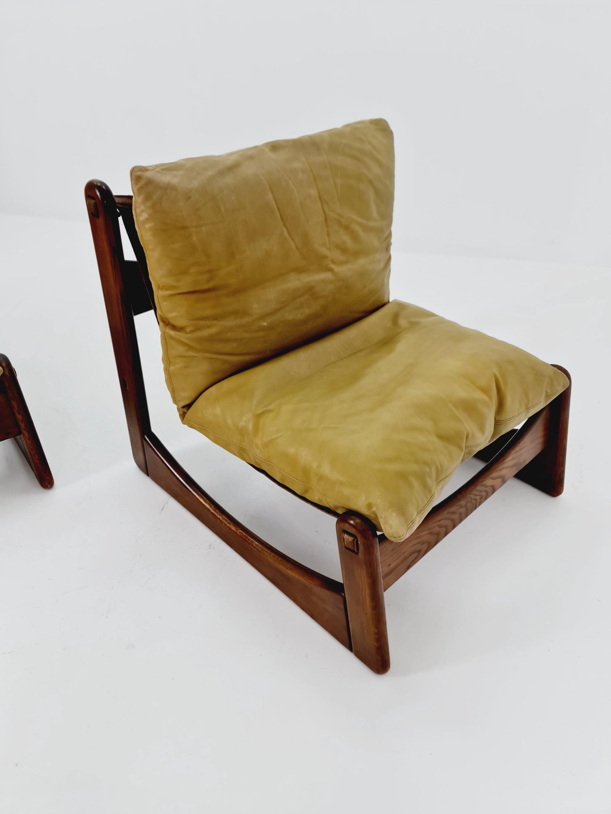 1 of 2 mid century armchairs in leather and wood By Straub Germany , 1960s