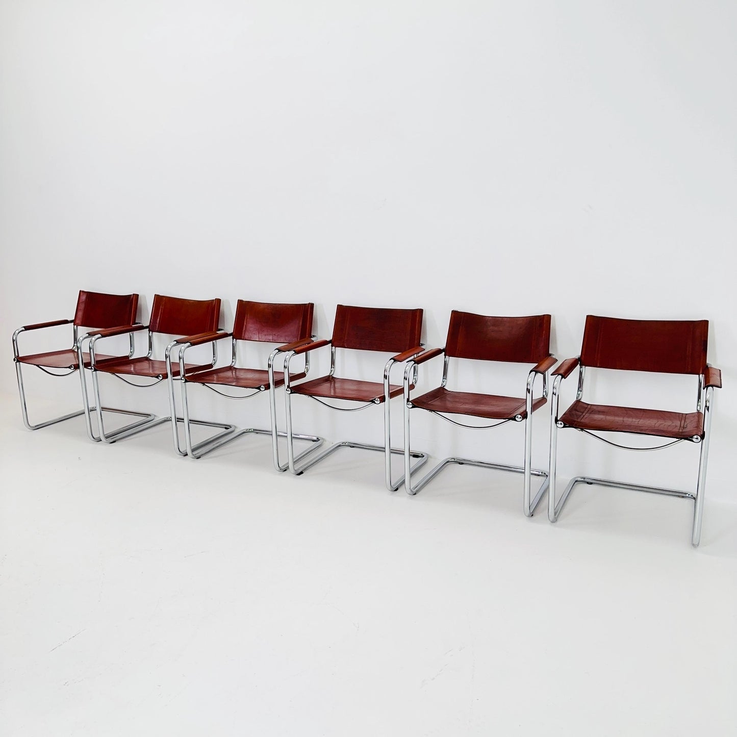 Set of 6 Model MG5 Centro Studi dining cognac leather chairs by Mart Stam & Marcel Breuer for Matteo Grassi, 1980s