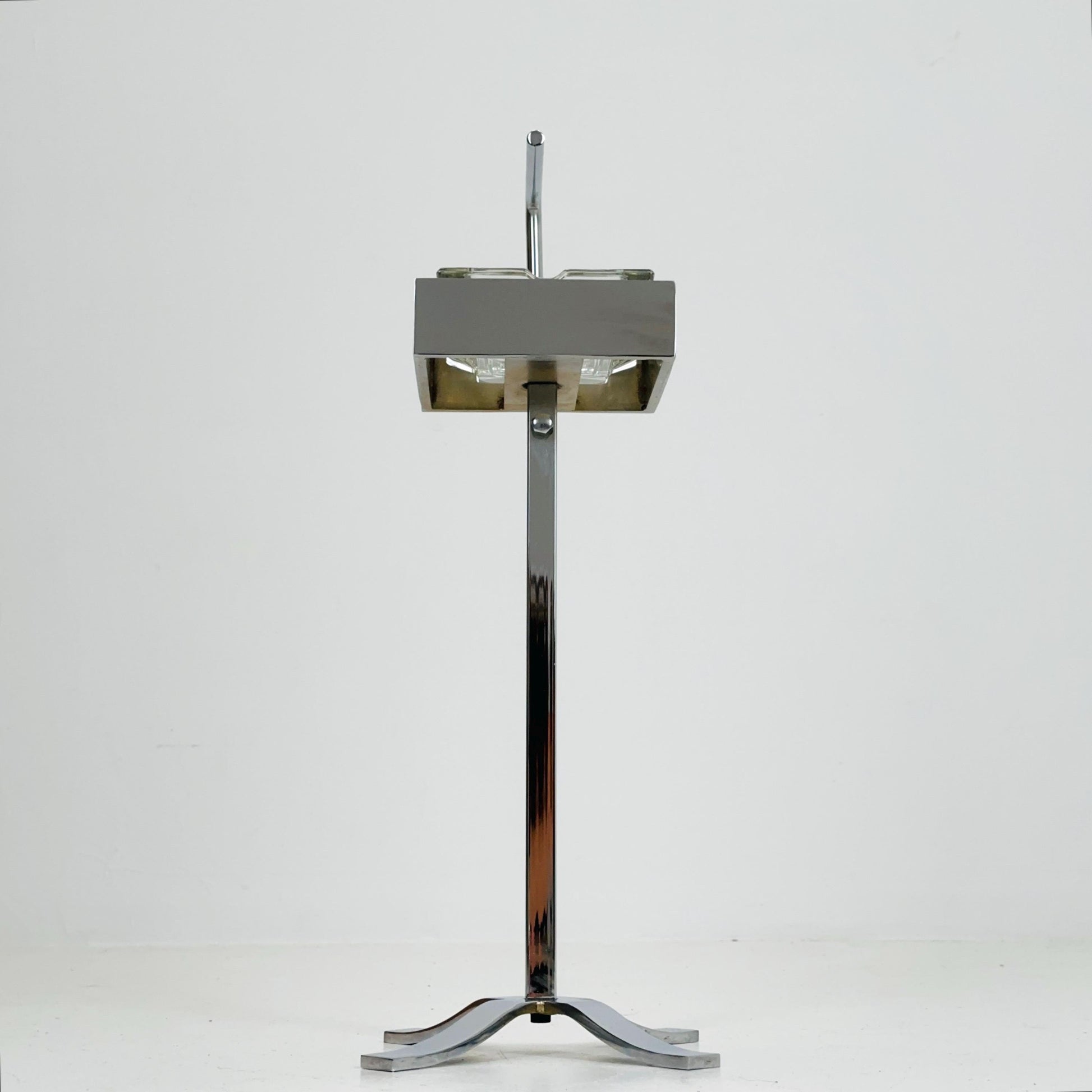 Mid-Century Bauhaus Glass & Chrome Stand Ashtray – Germany 1980s