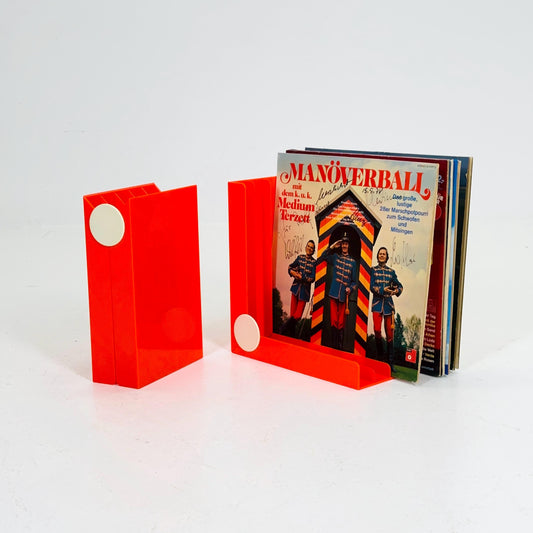 Set of 2 Space age Scholl Vintage foldable Record Holders- orange Translucent LP Box /Vinyl Box - germany 1970s