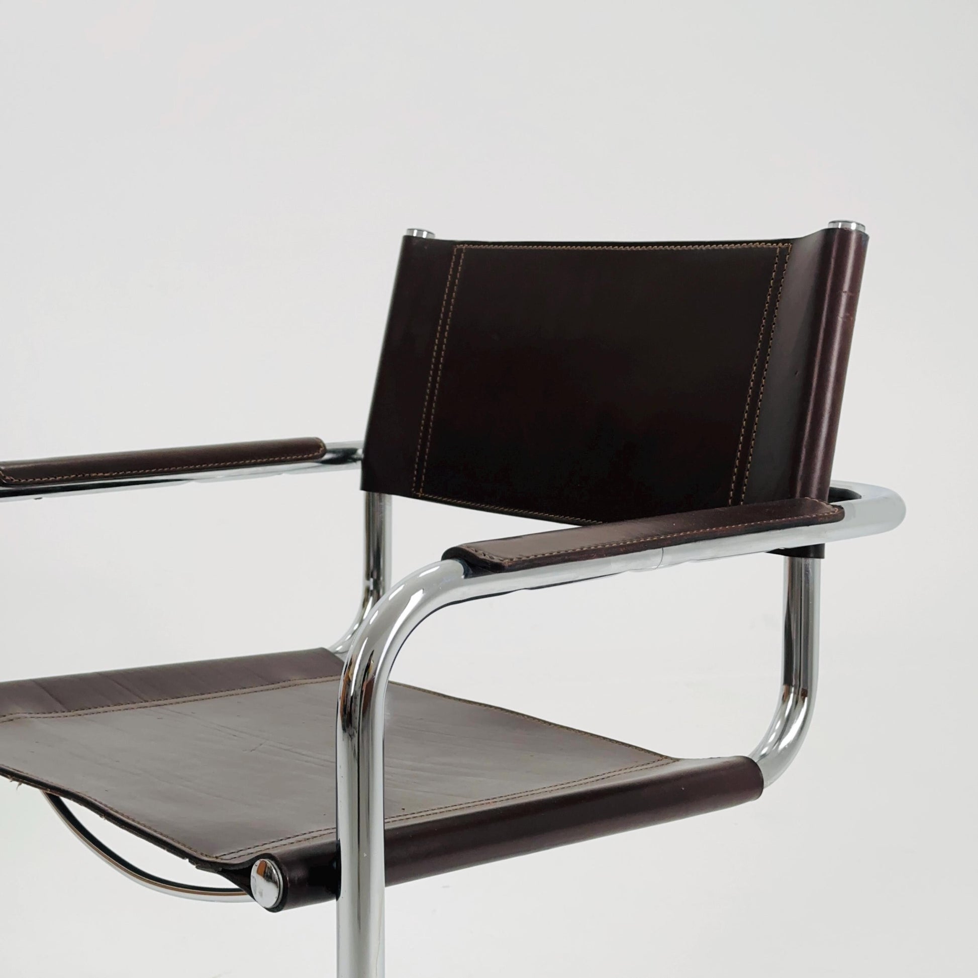 Set of 2 Mid-Century Bauhaus Dark Brown Armchairs by Centro Studio Italy, 1980s