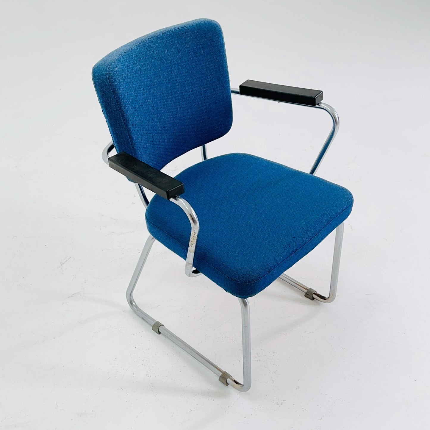 Vintage Gispen Hoffmann Model 352 Armchair – Dutch Mid Century Design, Blue Upholstery, Chrome Frame 1950s