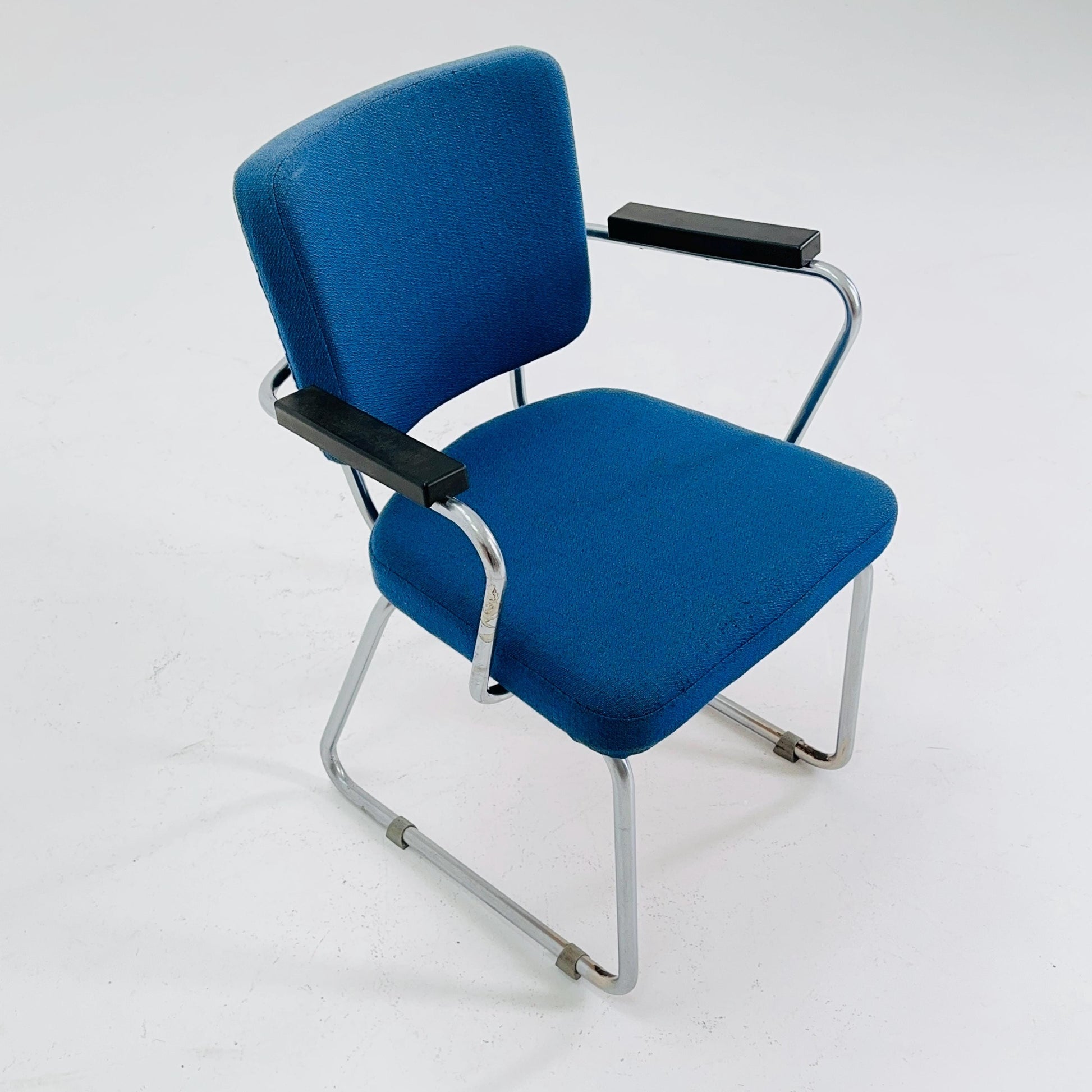 Vintage Gispen Hoffmann Model 352 Armchair – Dutch Mid Century Design, Blue Upholstery, Chrome Frame 1950s