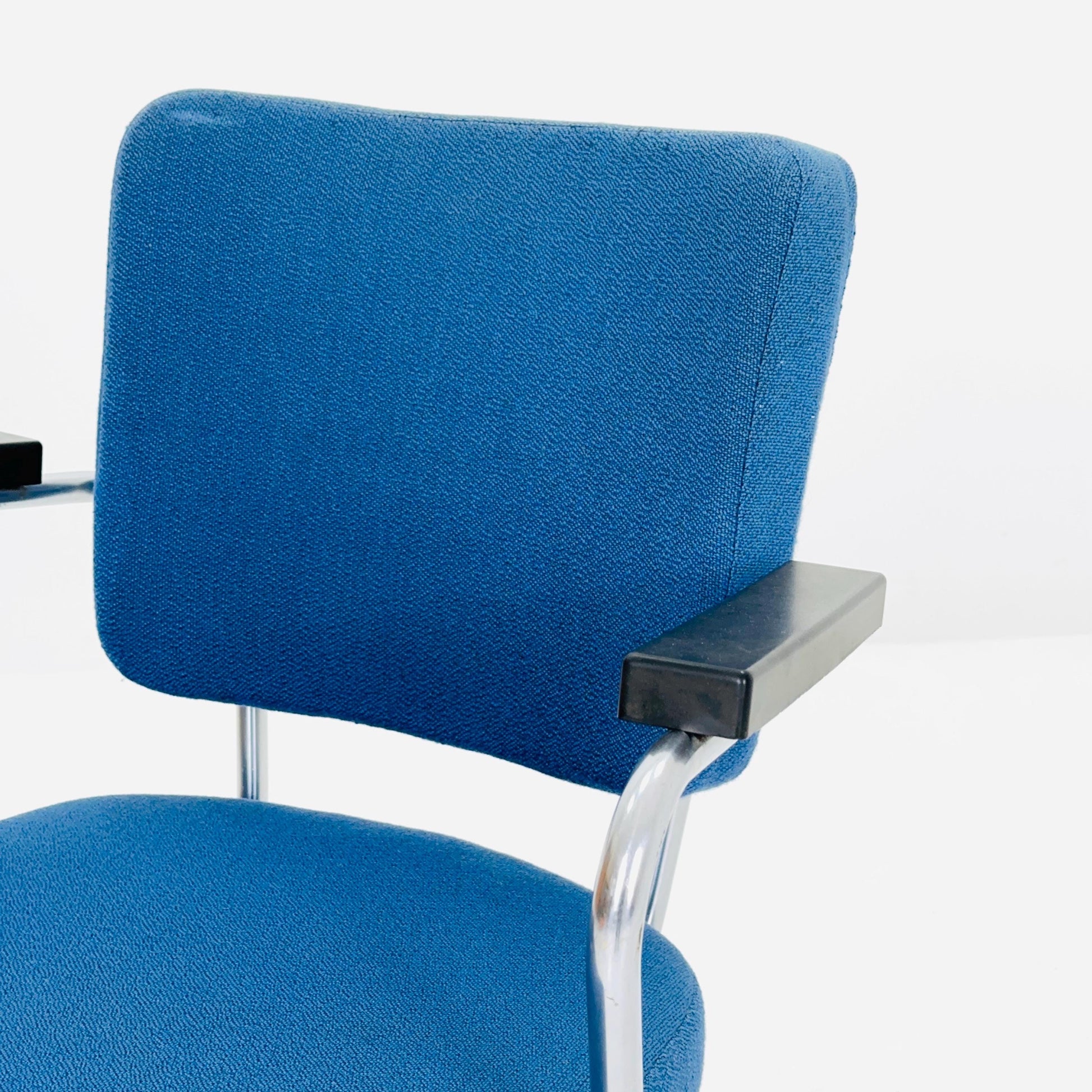 Vintage Gispen Hoffmann Model 352 Armchair – Dutch Mid Century Design, Blue Upholstery, Chrome Frame 1950s
