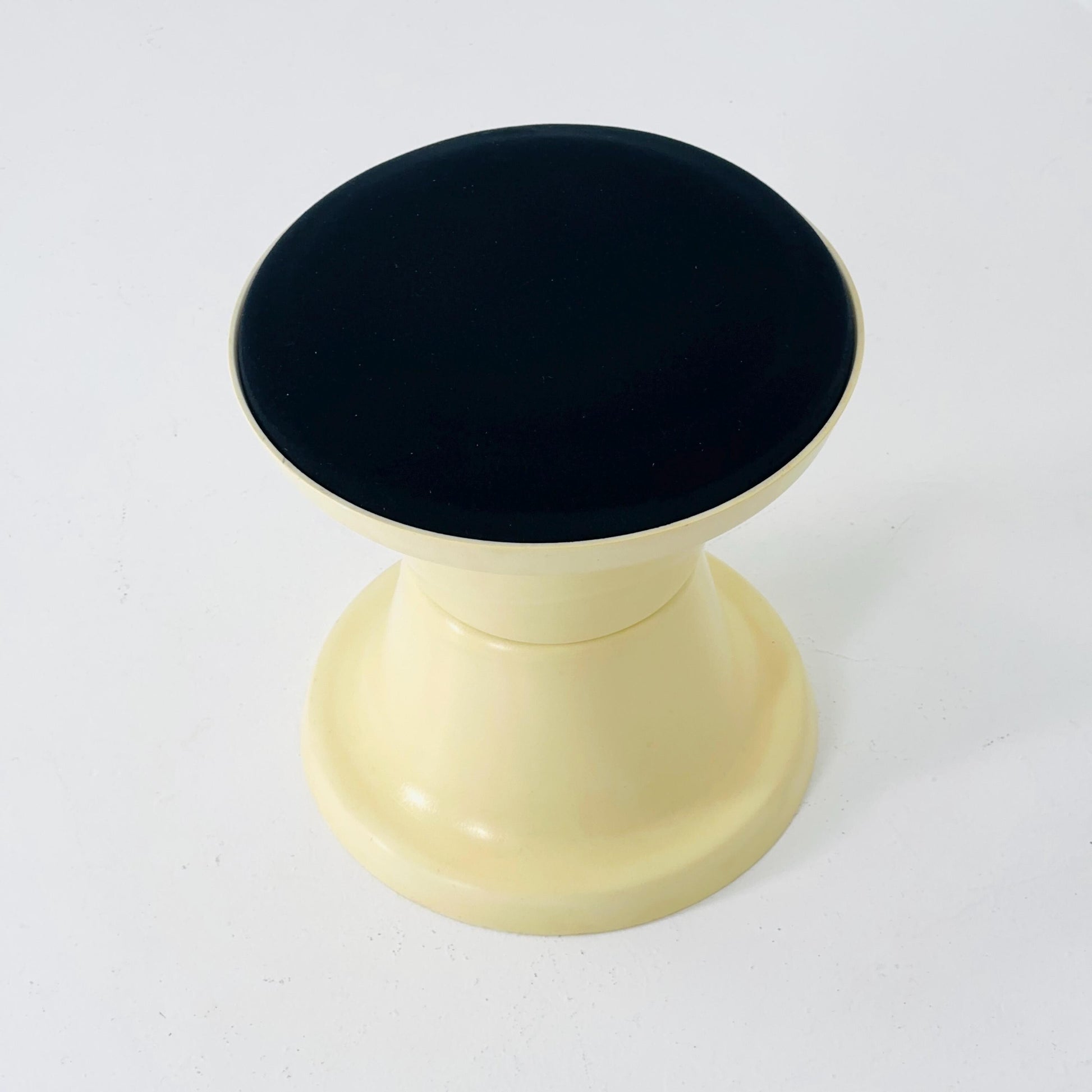 Space Age Plastic Hourglass Stool in Cream with Black Minimalist Accent Seat 1970s