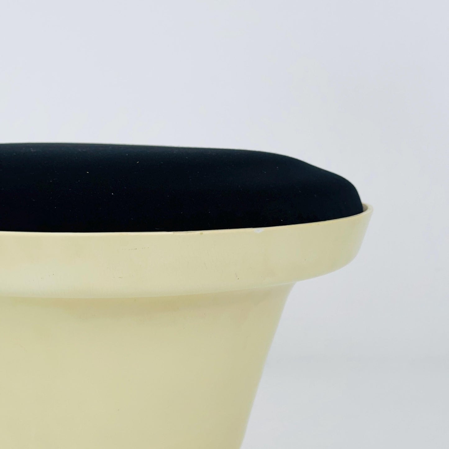 Space Age Plastic Hourglass Stool in Cream with Black Minimalist Accent Seat 1970s