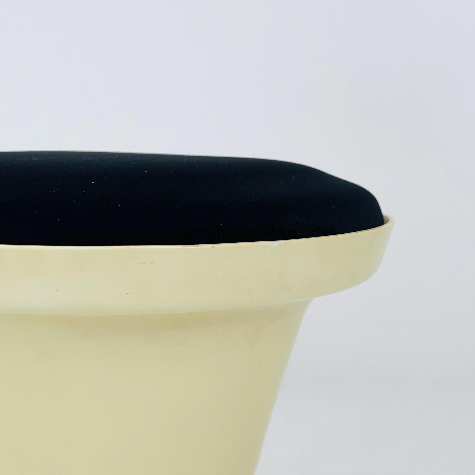 Space Age Plastic Hourglass Stool in Cream with Black Minimalist Accent Seat 1970s