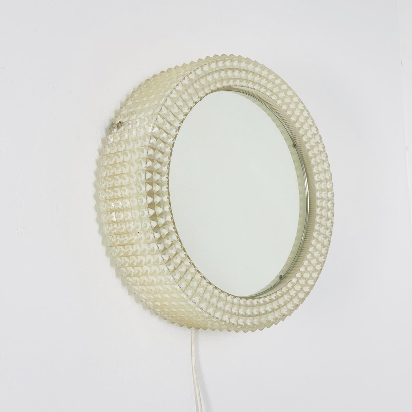Mid-Century Modern Wall Mirror with Backlight | 1970s Textured Acrylic | Vintage Ambient Lighting