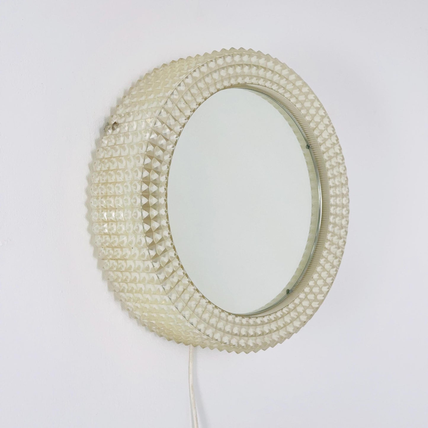 Mid-Century Modern Wall Mirror with Backlight | 1970s Textured Acrylic | Vintage Ambient Lighting