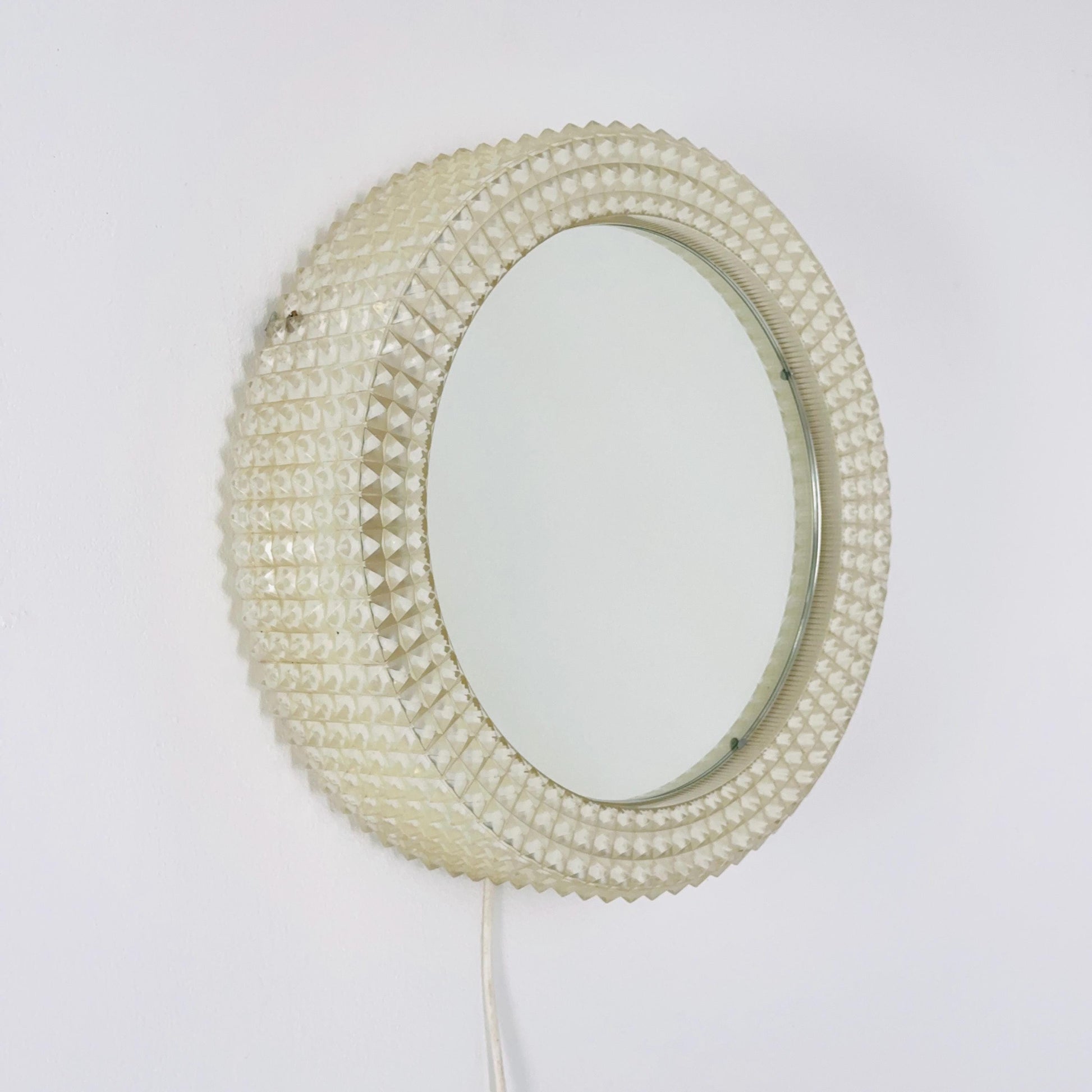 Mid-Century Modern Wall Mirror with Backlight | 1970s Textured Acrylic | Vintage Ambient Lighting