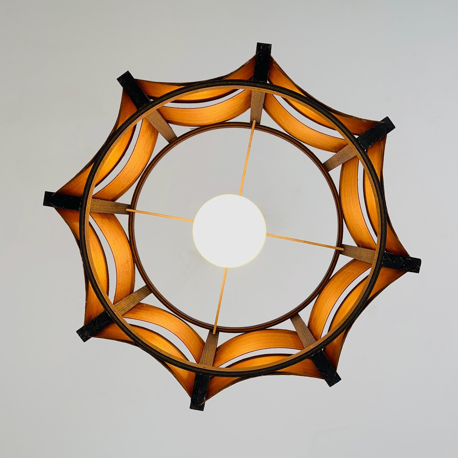 Mid-Century Modern Danish Pendant Lamp – Sculptural Wooden Shade, 1960s Denmark