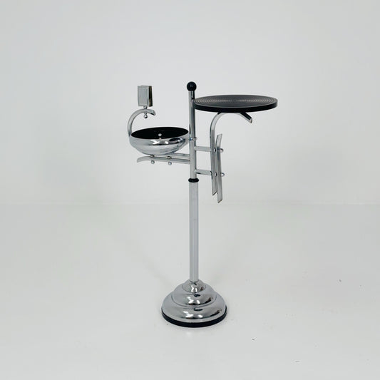 Art Deco chrome & Bakelite ashtray stand, attributed to Demeyere, Belgium, 1930s